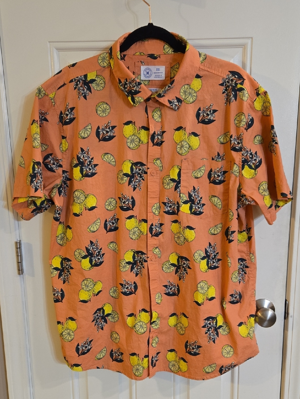 Hurley Men's Short-Sleeve Citrus Print Button-Up Shirt - Orange & Yellow